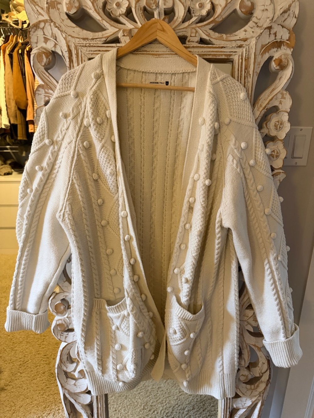 Jackson Rowe Ivory Bobble Cable Open Cardigan